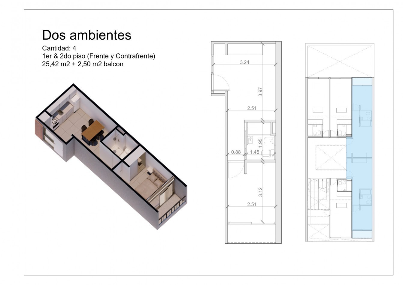 DEPARTAMENTO MONOAMBIENTE, EN 2° PISO, AL FRENTE CON BALCON, 27M2 A ESTRENAR.