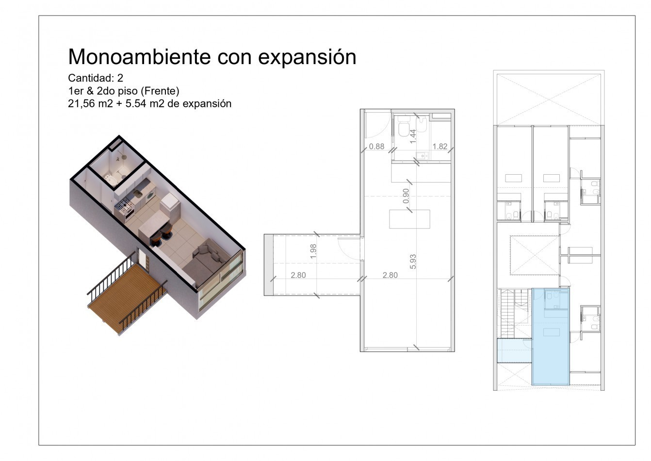 DEPARTAMENTO MONOAMBIENTE, EN 2° PISO, AL FRENTE CON BALCON, 27M2 A ESTRENAR.